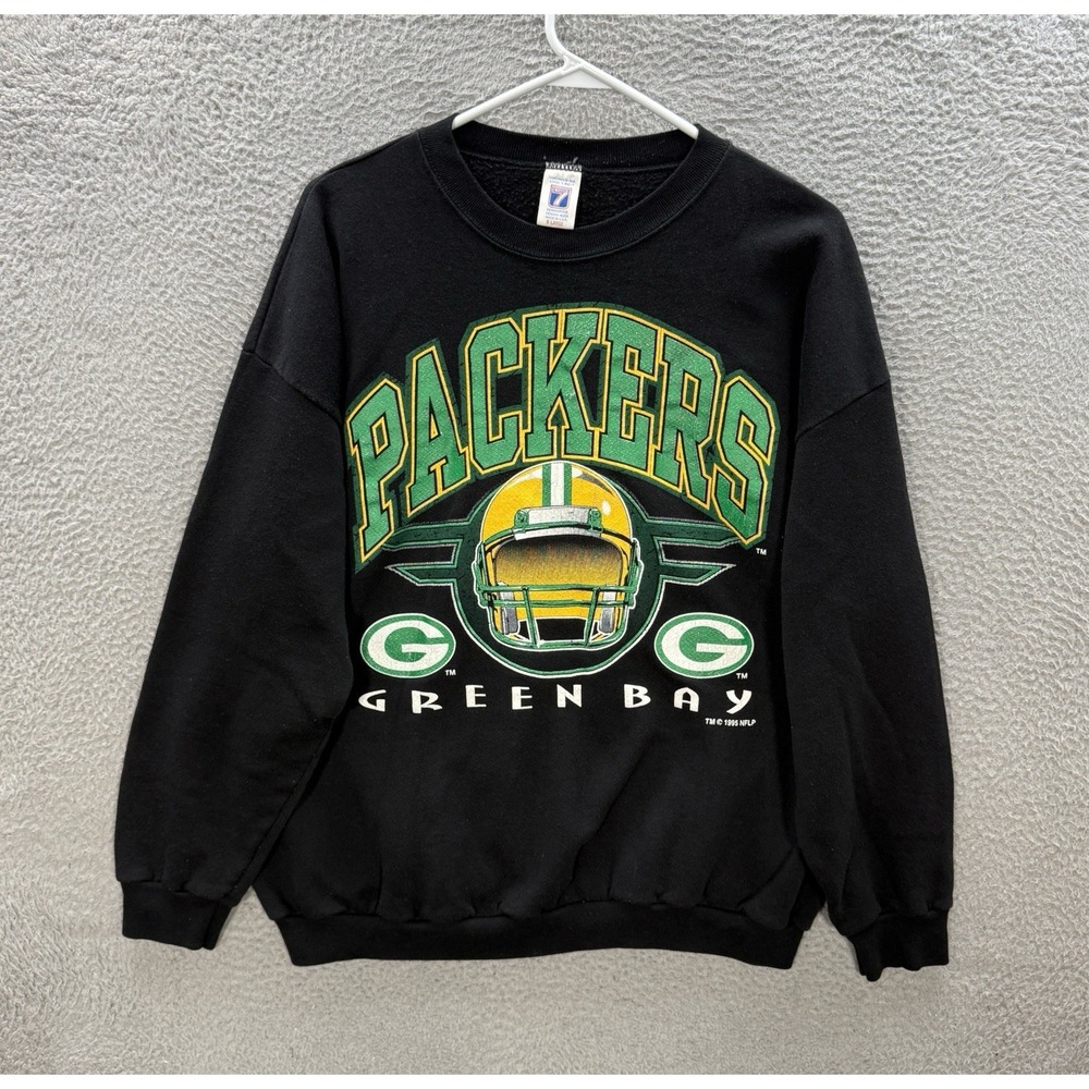 Vintage Green Bay Packers Sweatshirt Adult XL Black Crewneck Made In USA 90s